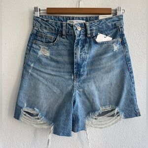 Zara Blue Jean Shorts Distressed High-Waisted